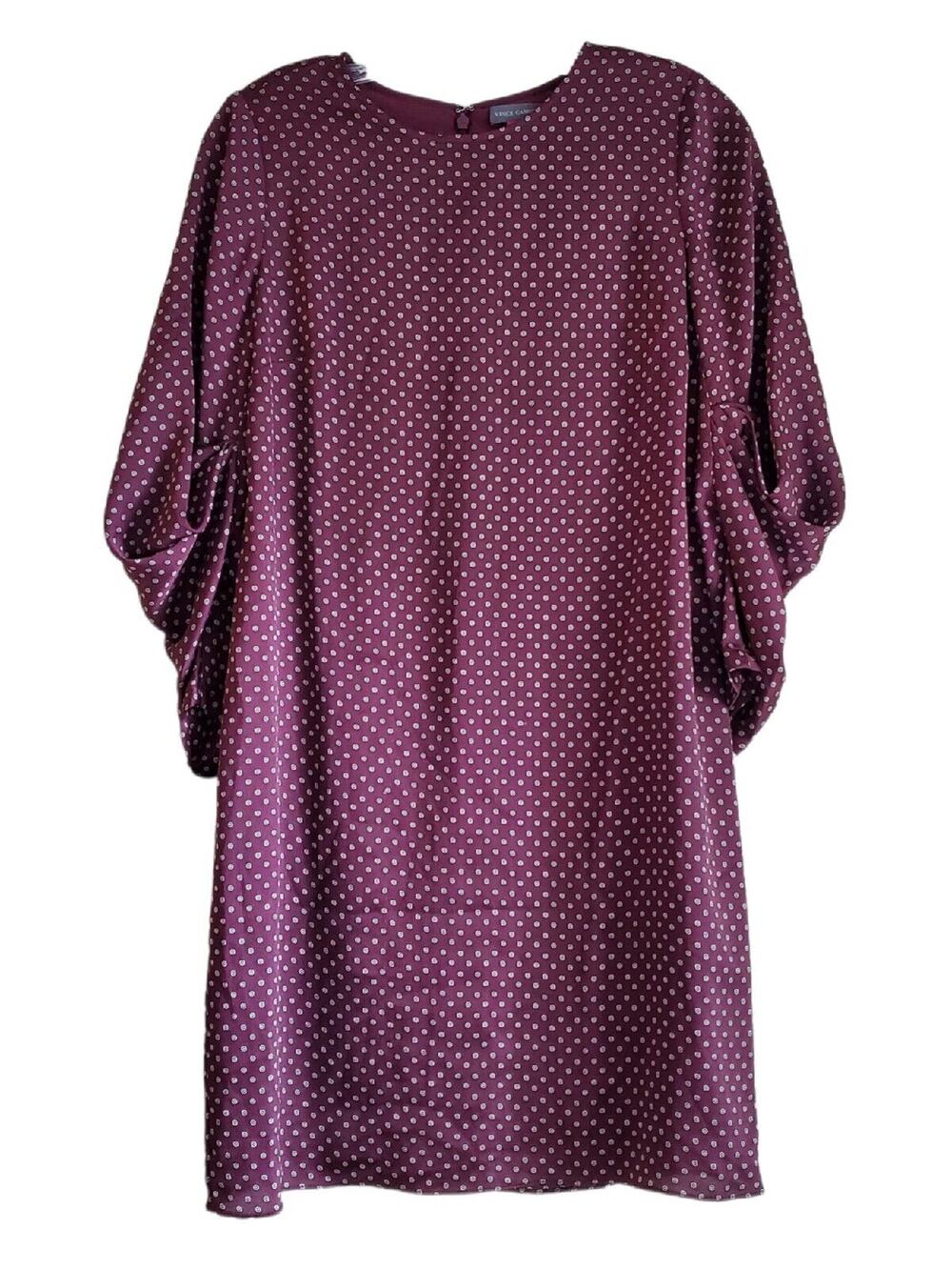 VINCE CAMUTO Women's 2 2P Petite Trinket Dress Wine Shift Ruched Sleeve Bust 34"